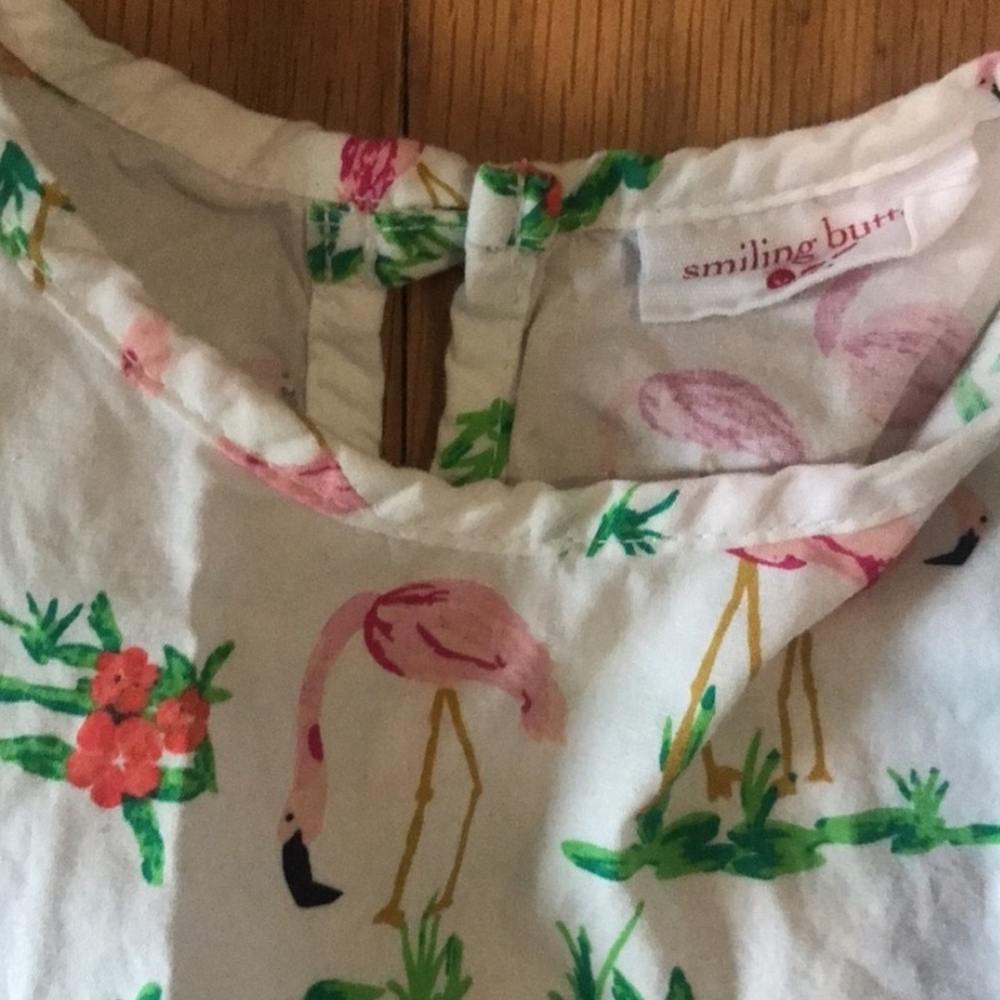 Smiling Button Flamingo Print Sleeveless Dress - Size 3 - Picture 2 of 3